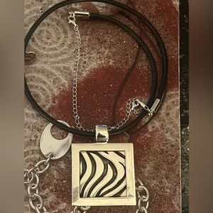 Silpada Beautiful Silver Pendant with Black Leather Necklace.